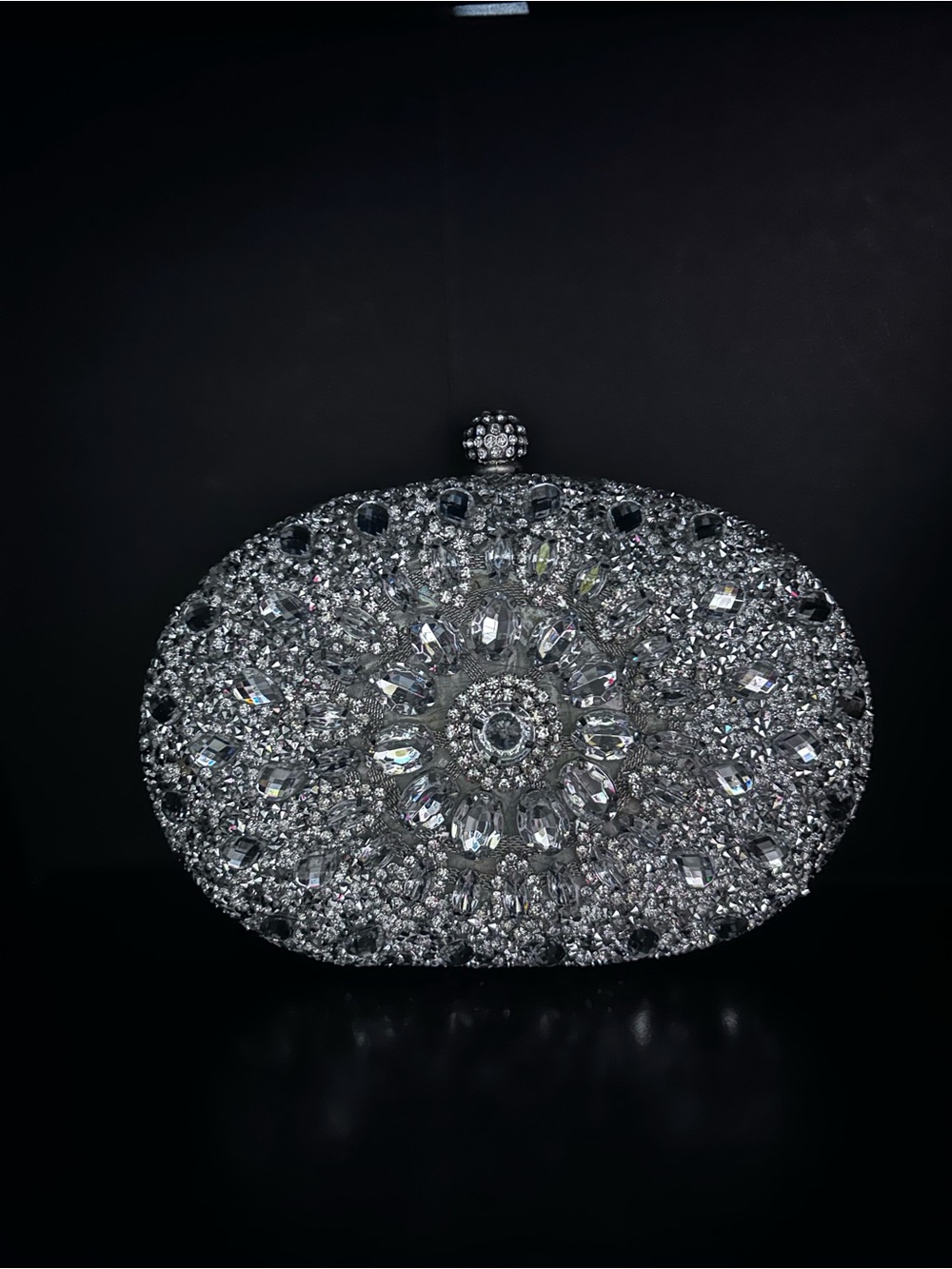 Crystal Embellished Silver Evening Clutch